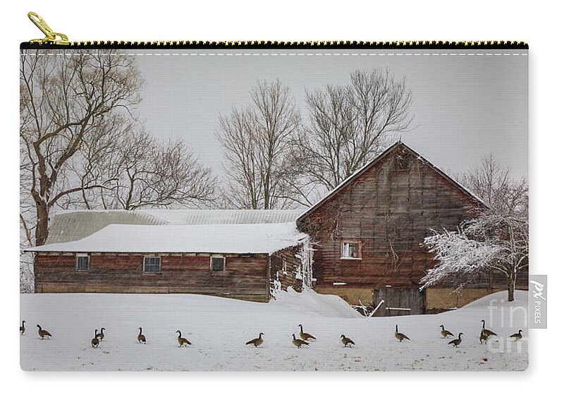 Geese Zip Pouch featuring the photograph Geese in a Row by Jim Gillen