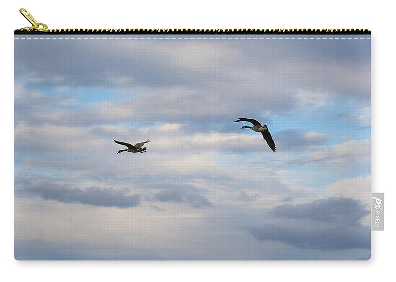 Canada Geese Zip Pouch featuring the photograph Geese in the Clouds by Holden The Moment
