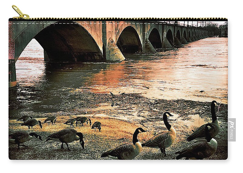 Geese Zip Pouch featuring the photograph Geese On A Stroll by Kevyn Bashore