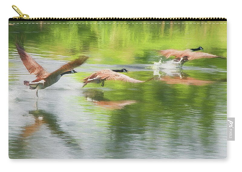 Branta Canadensis Zip Pouch featuring the photograph Geese Taking Off by Roy Pedersen