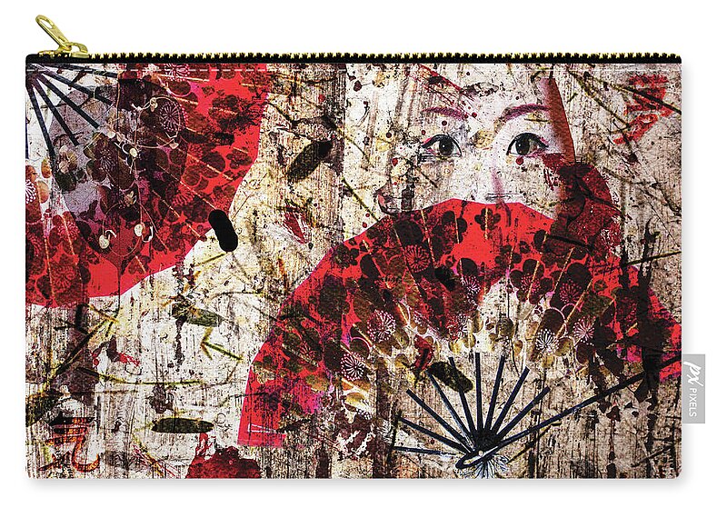 Japanese Wall Art Zip Pouch featuring the digital art Geisha Grunge by Paula Ayers