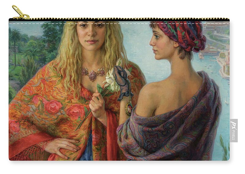  Portraits Of Twin Sisters Zip Pouch featuring the painting Gemelli by Serguei Zlenko