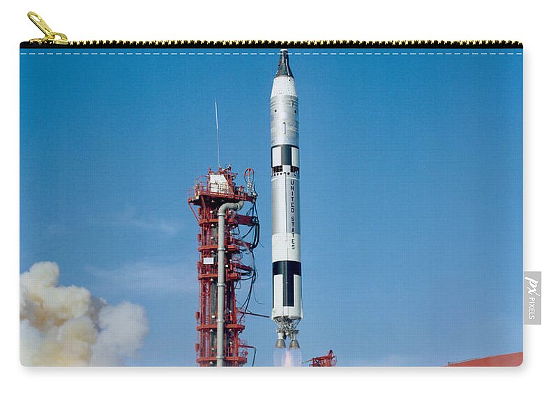 Gemini12 Zip Pouch featuring the photograph Gemini 12 spacecraft by Vintage Collectables