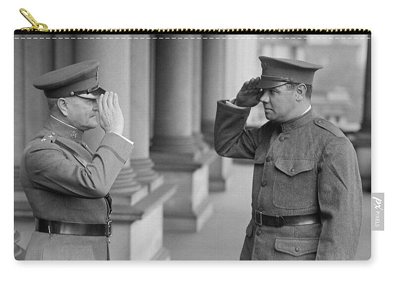 General Pershing Zip Pouch featuring the photograph General John Pershing saluting Babe Ruth by War Is Hell Store