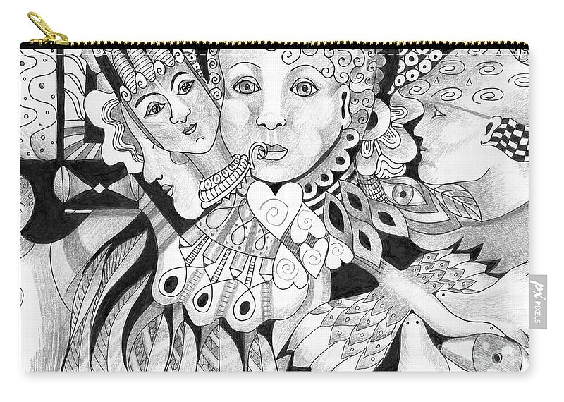 Dual Nature Carry-all Pouch featuring the drawing Gentle And Savage by Helena Tiainen