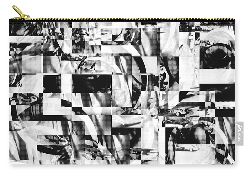 Black And White Zip Pouch featuring the photograph Geometric Confusion - Black and White by Shawna Rowe