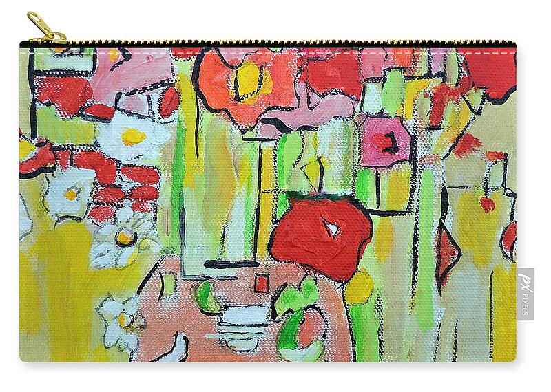 Flowers Zip Pouch featuring the painting Geometric Poppies by Jodie Marie Anne Richardson Traugott     aka jm-ART