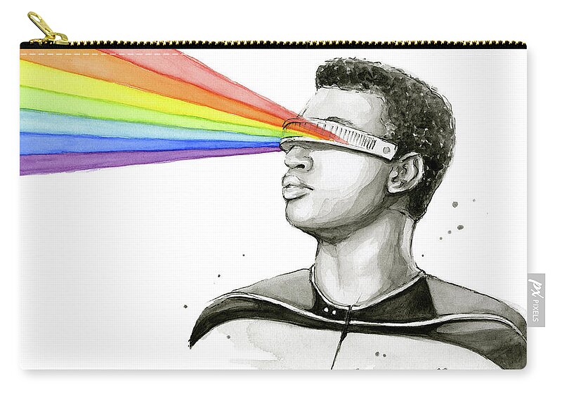 Star Trek Zip Pouch featuring the painting Geordi Sees the Rainbow by Olga Shvartsur