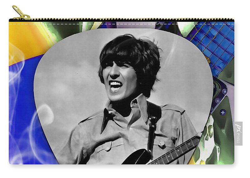 George Harrison Zip Pouch featuring the mixed media George Harrison Beatles Art by Marvin Blaine