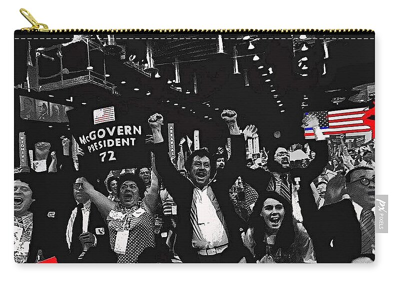 George Mcgovern Supporters Democratic Nat'l Convention Miami Beach Florida 1972 Zip Pouch featuring the photograph George Mcgovern Supporters Democratic Nat'l Convention Miami Beach Florida 1972-2008 by David Lee Guss