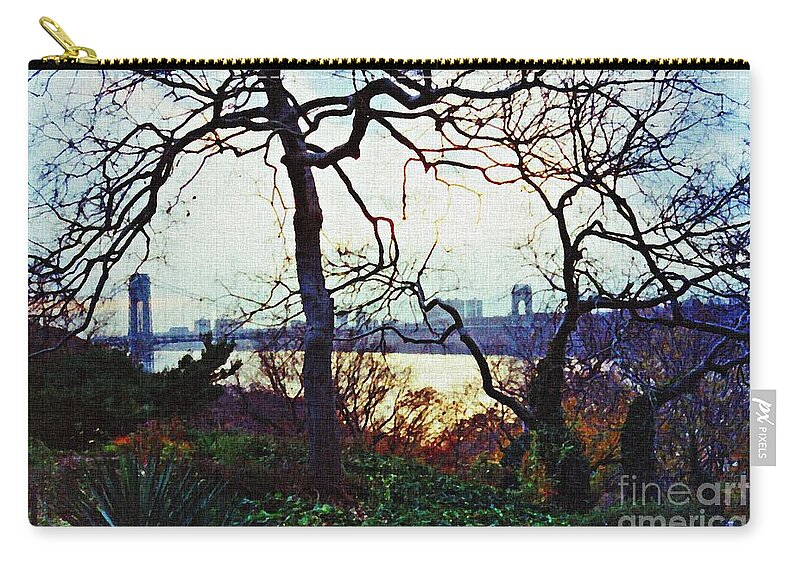 Bridge Zip Pouch featuring the photograph George Washington Bridge at Sunset by Sarah Loft