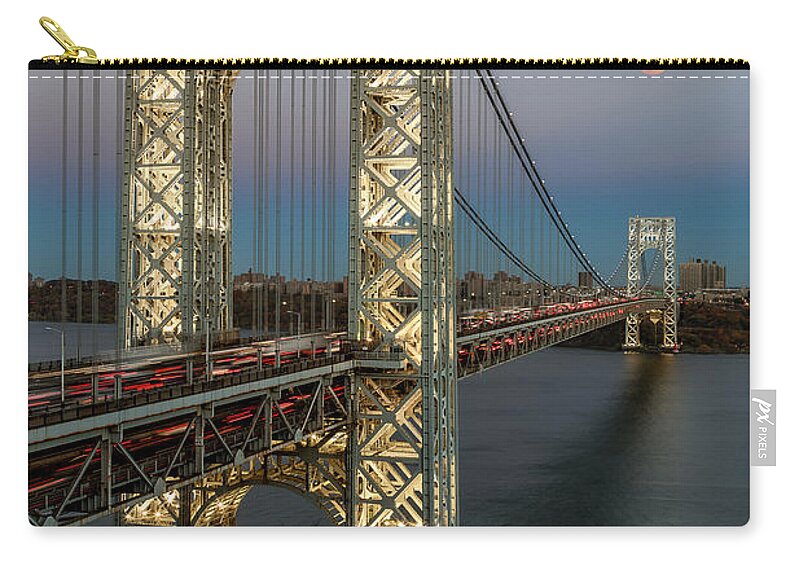 George Washington Bridge Zip Pouch featuring the photograph George Washington Bridge Moon Rising by Susan Candelario