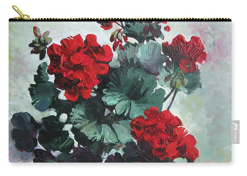 Flower Zip Pouch featuring the painting Geranium by Elena Oleniuc