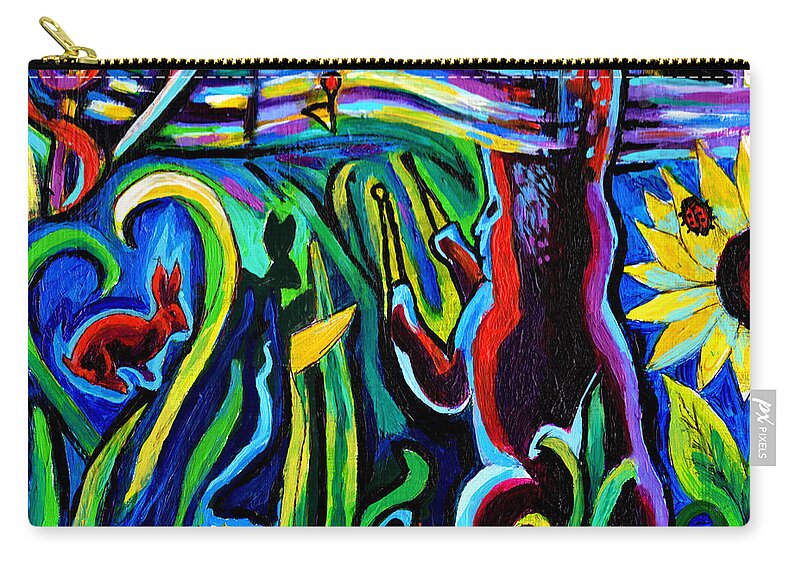 Rabbit Zip Pouch featuring the painting Rabbit Conducting A Mid-Summer Nights Symphony by Genevieve Esson