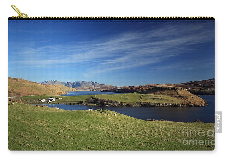 Gesto Bay Zip Pouch featuring the photograph Gesto Bay and The Cuillins by Maria Gaellman