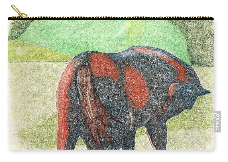 Horse Zip Pouch featuring the drawing Get off fly by Loretta Nash