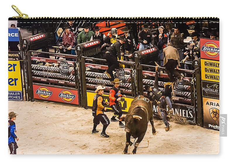 Bull Riding Zip Pouch featuring the photograph Get Off My Back by Charles McCleanon