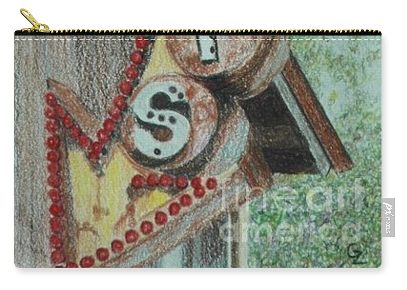 Sign Zip Pouch featuring the drawing Get Yer Tickets by Glenda Zuckerman