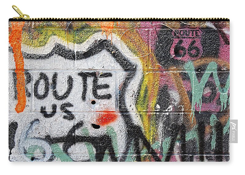 United States Zip Pouch featuring the photograph Get Your Kicks - Graffiti on an Abandoned Building, Route 66, California by Darin Volpe