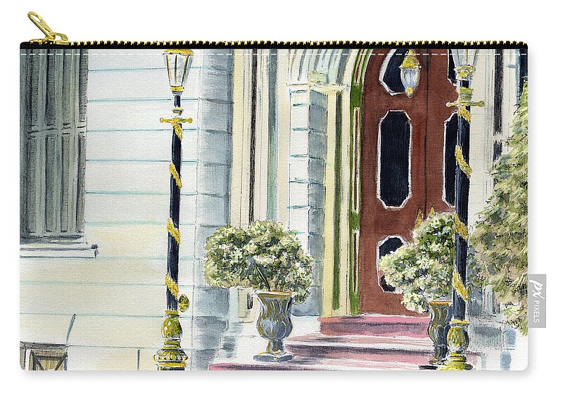 Gilded Zip Pouch featuring the painting Gilded Lampposts, South of Broad by Thomas Hamm