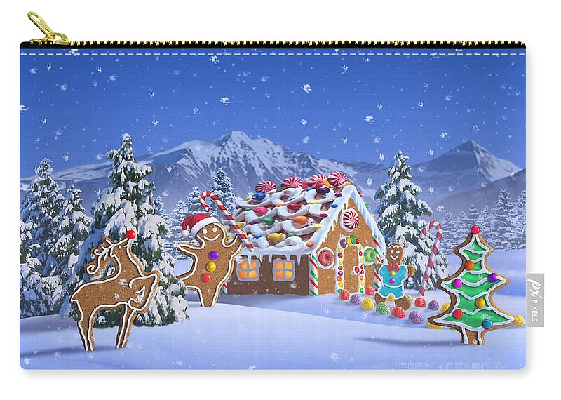 Christmas Zip Pouch featuring the digital art Gingerbread House by Jerry LoFaro