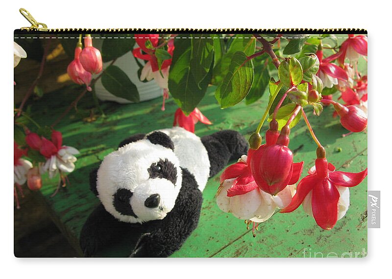 Baby Panda Zip Pouch featuring the photograph Ginny Under The Red And White Fuchsia by Ausra Huntington nee Paulauskaite