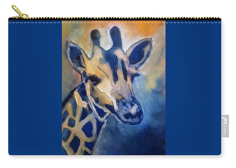 Giraffe Zip Pouch featuring the painting Giraffe Blues by Tracey Lee Cassin