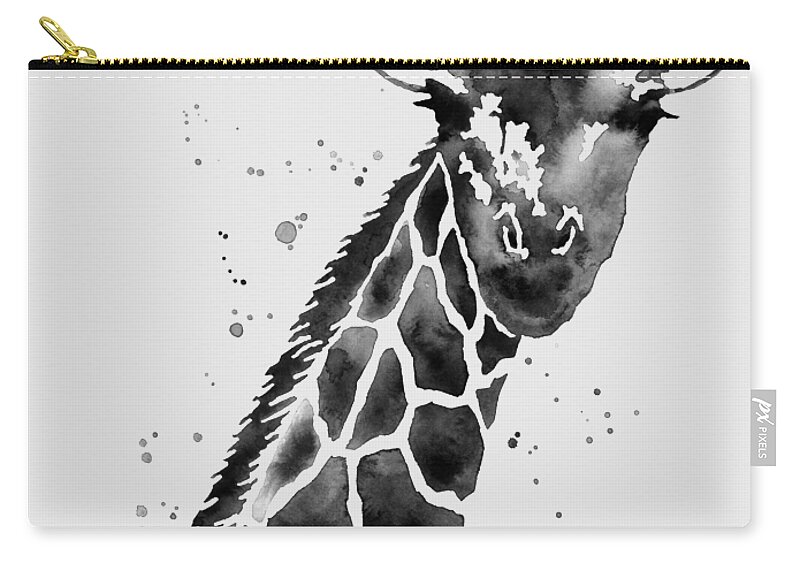 Giraffe Zip Pouch featuring the painting Giraffe in Black and White by Hailey E Herrera