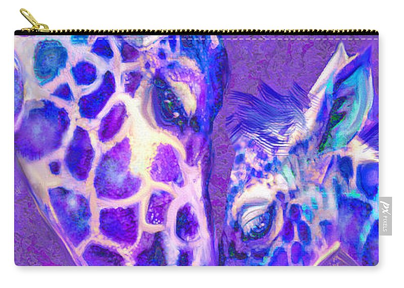 Jane Schnetlage Zip Pouch featuring the digital art Giraffe Love 515 by Jane Schnetlage