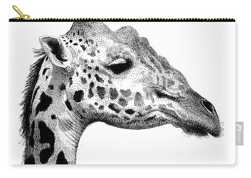 Giraffe Zip Pouch featuring the drawing Giraffe by Scott Woyak