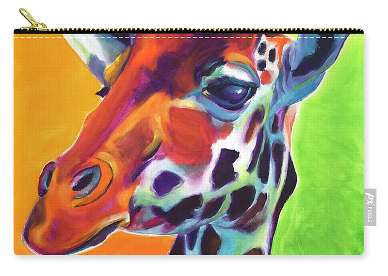 Pet Portrait Zip Pouch featuring the painting Giraffe - Summer Fling by Dawg Painter