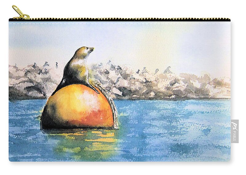 Seal Zip Pouch featuring the painting Girl and Buoy by Debbie Lewis