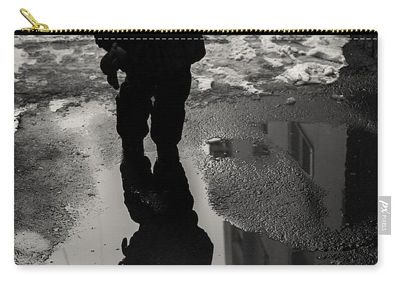 Silhouette Zip Pouch featuring the photograph Girl and the Pool of Reflection Street Abstract by John Williams
