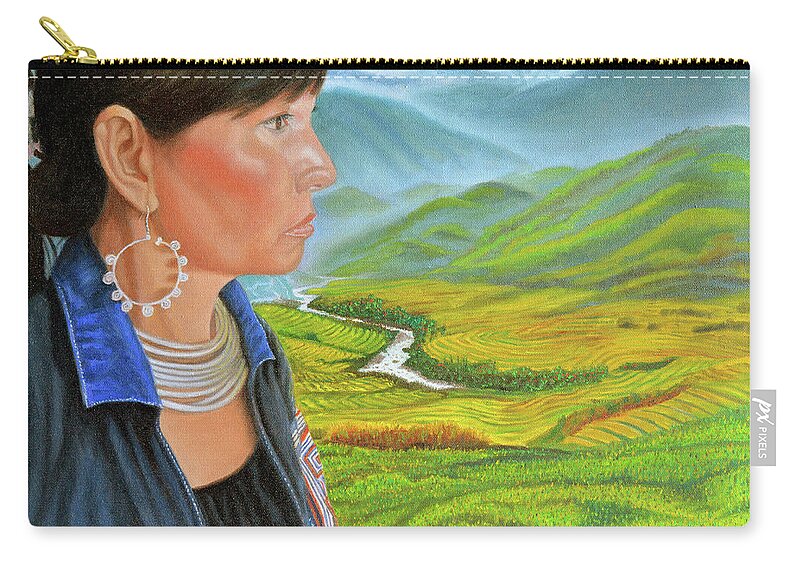 Ethnic Hmong Zip Pouch featuring the painting Girl from Sapa by Thu Nguyen