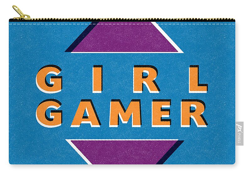 Girl Gamer Zip Pouch featuring the mixed media Girl Gamer by Linda Woods