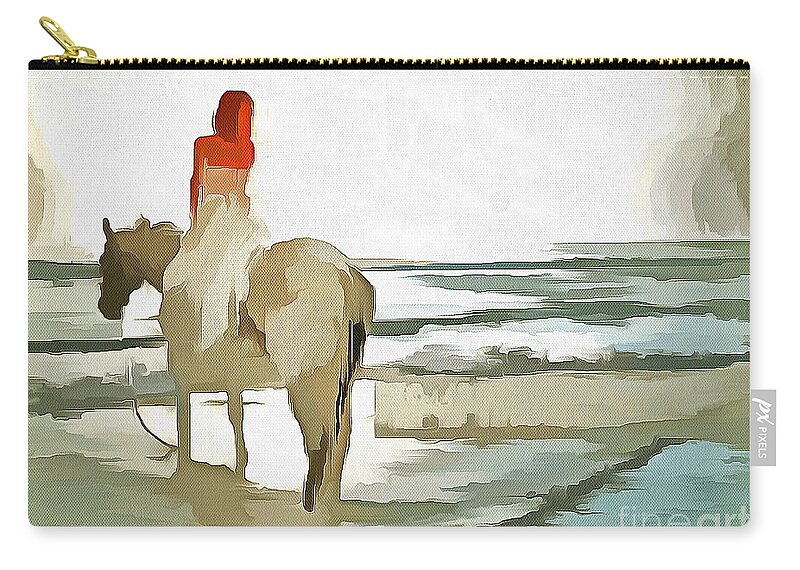 Girl Zip Pouch featuring the digital art Girl, horse and beach II by Humphrey Isselt