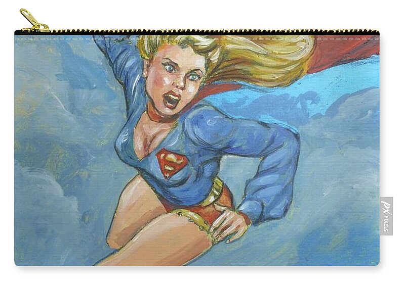 Supergirl Zip Pouch featuring the painting Girl of Steel 1972 by Bryan Bustard