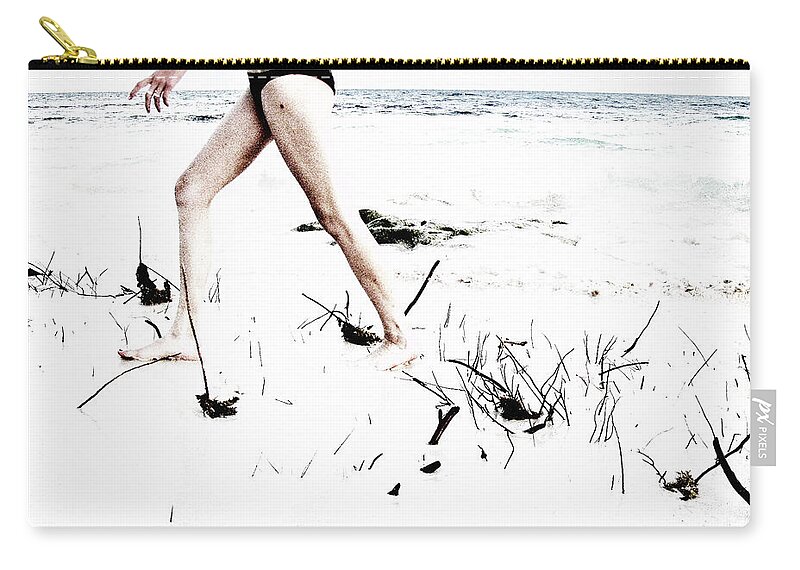 Beach Zip Pouch featuring the photograph Girl Walking on Beach by David Chasey