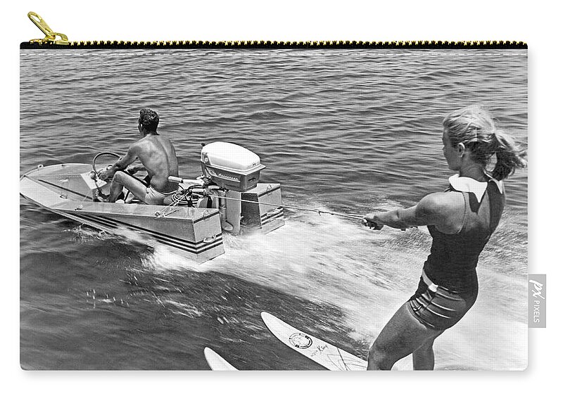 1960s Zip Pouch featuring the photograph Girl Water Skiing by Underwood Archives