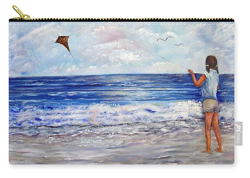 Kite Zip Pouch featuring the painting Girl With A Kite by Loretta Luglio