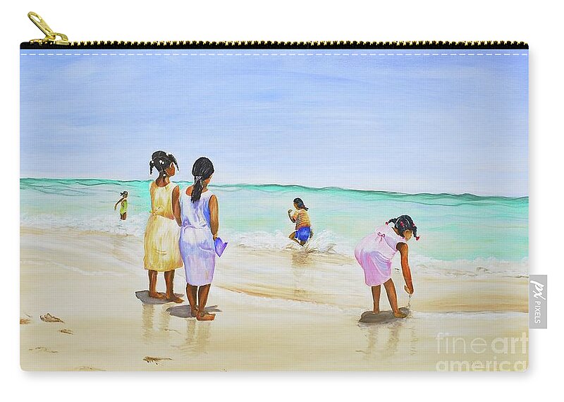 Bahamian Zip Pouch featuring the painting Girls on the beach by Patricia Piffath