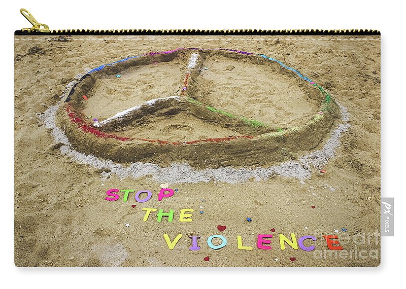Peace Zip Pouch featuring the photograph Give Peace a Chance - Sand Art by Colleen Kammerer