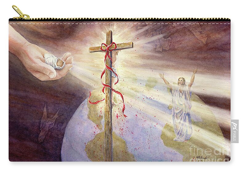 Jesus Zip Pouch featuring the painting Given, Crucified and Lives for You by Malanda Warner