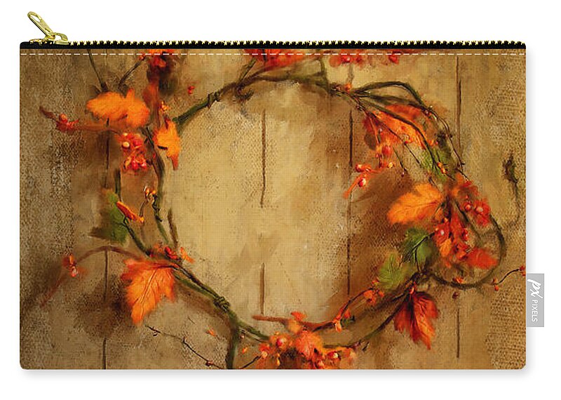 Wreath Zip Pouch featuring the digital art Giving Thanks by Lois Bryan