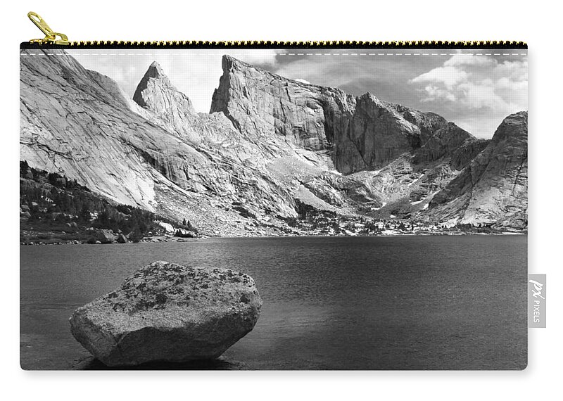 Wyoming Carry-all Pouch featuring the photograph Glacial Erratic at Deep Lake Black and White by Brett Pelletier