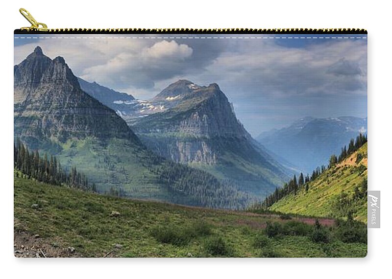 Glacier National Park Zip Pouch featuring the photograph Glacier Big Bend View Panorama by Adam Jewell