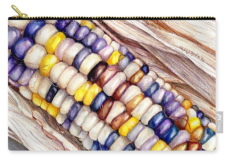Corn Zip Pouch featuring the drawing Glass Gem Corn by Shana Rowe Jackson