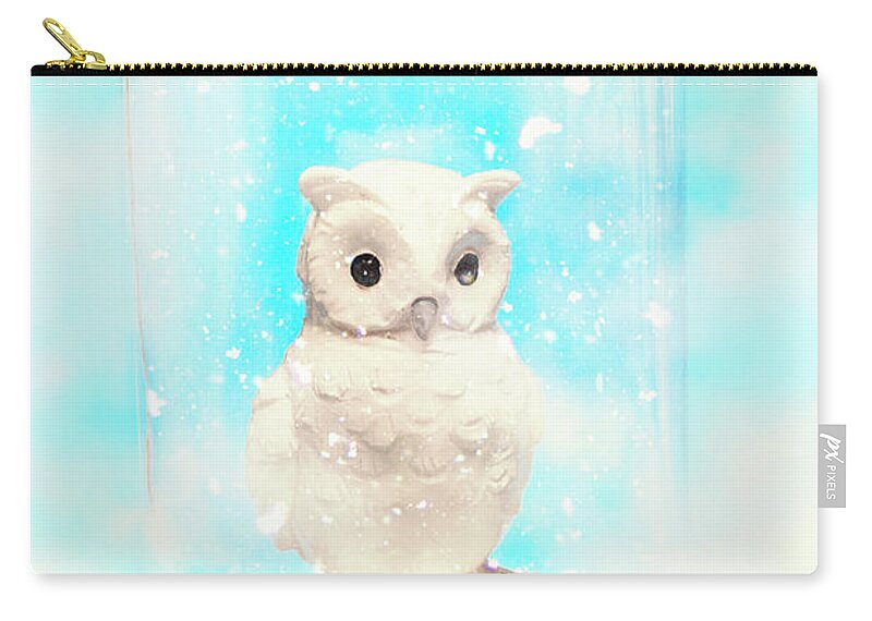 Snow Globe Zip Pouch featuring the photograph Glass jar winter owl by Jorgo Photography