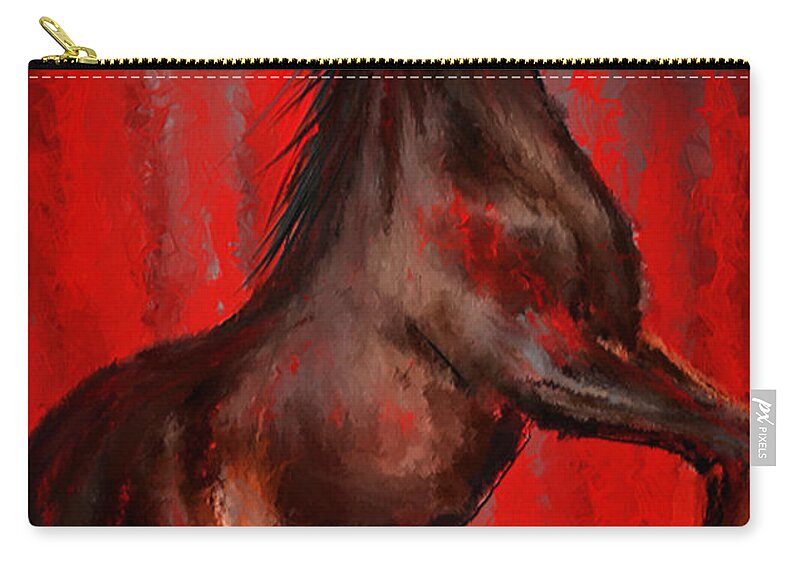 Abstract Arabian Horse Art Zip Pouch featuring the painting Glorious Red - Arabian Horse Painting by Lourry Legarde