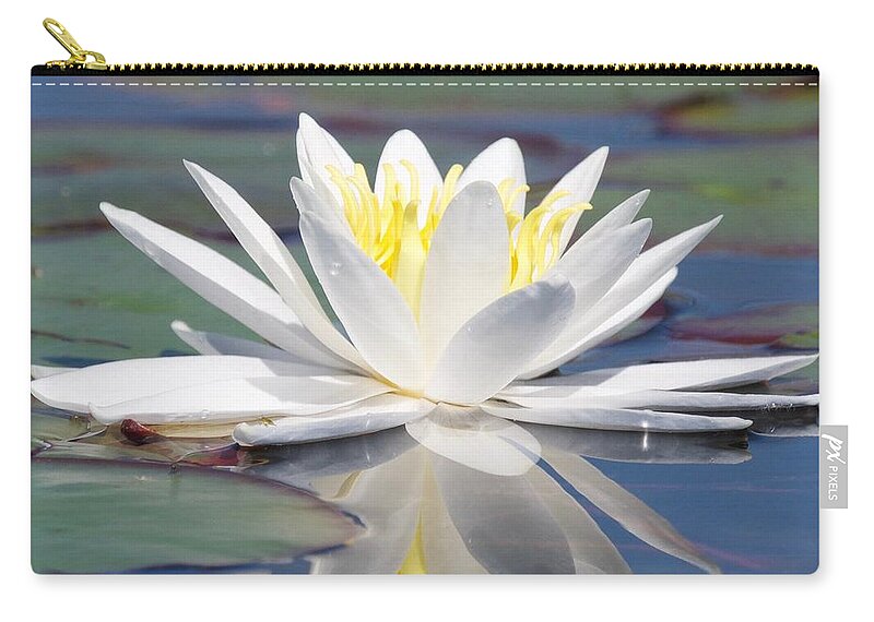 White Zip Pouch featuring the photograph Glorious White Water Lily by Michael Peychich